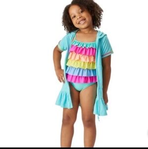 Flapdoodles 2-piece Swim Set Colorful Ruffle Swimsuit with Cover-Up